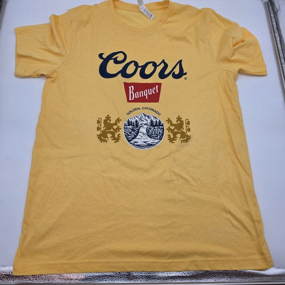 Coors Banquet Beer T Shirt Womens Large Yellow Super Soft Short Sleeve
